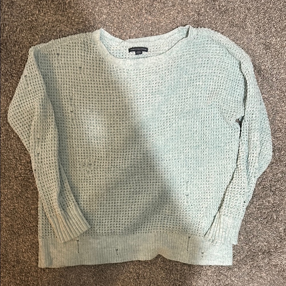 American Eagle Outfitters Blue Crew Neck Sweater with Waffle Knit